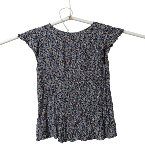 Old Navy Plus Sz 4XL Flowered Sleeveless Tie Neck Top Navy Ruffle Neck Silky - Picture 4 of 7